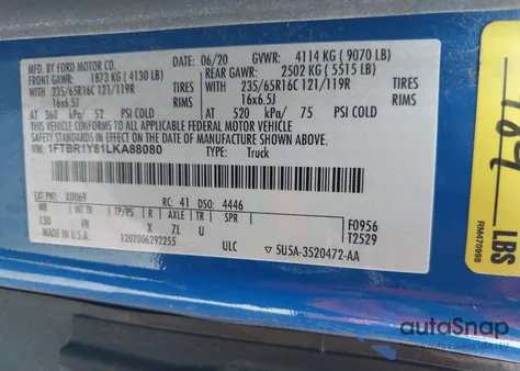 2020 Ford Transit-250 from USA, damaged, VIN 1FTBR1Y81LKA88080